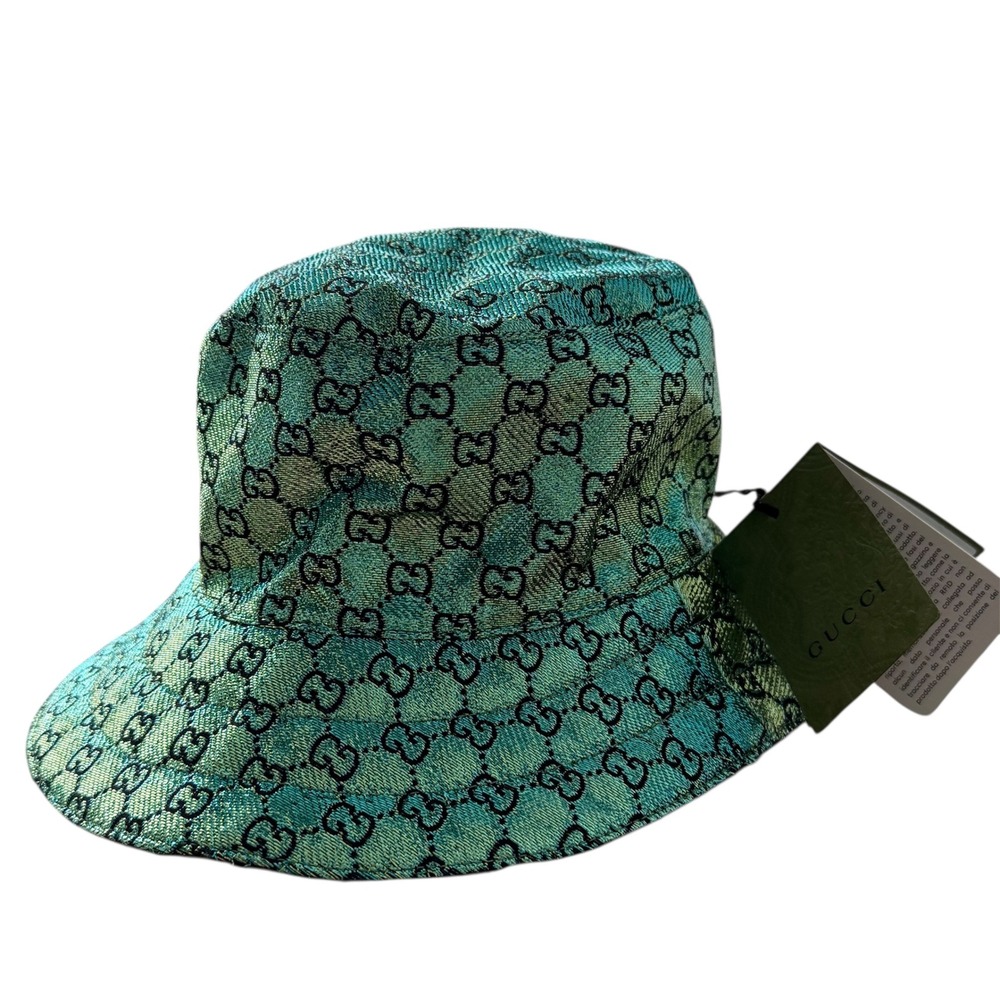 Auth Gucci Hat Bucket Style Reversible Green Metallic GG Monogram Size S Retro - Picture 1 of 10